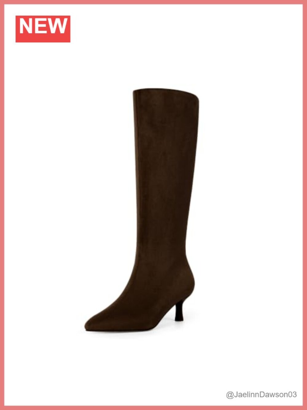 Kitten Heel Knee High Boots Pointed Toe Side Zip Faux Suede